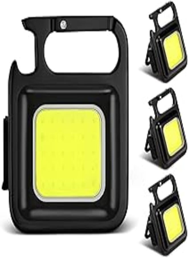 Chengu CHENGU 4 Pack Pocket Keychain LED Flashlight Cob Rechargeable Mini Flashlight 500 Lumens 4 Light Modes Portable Flashlight with Magnetic Base Folding Bracket Bottle Opener for Camping Fishing Walking 