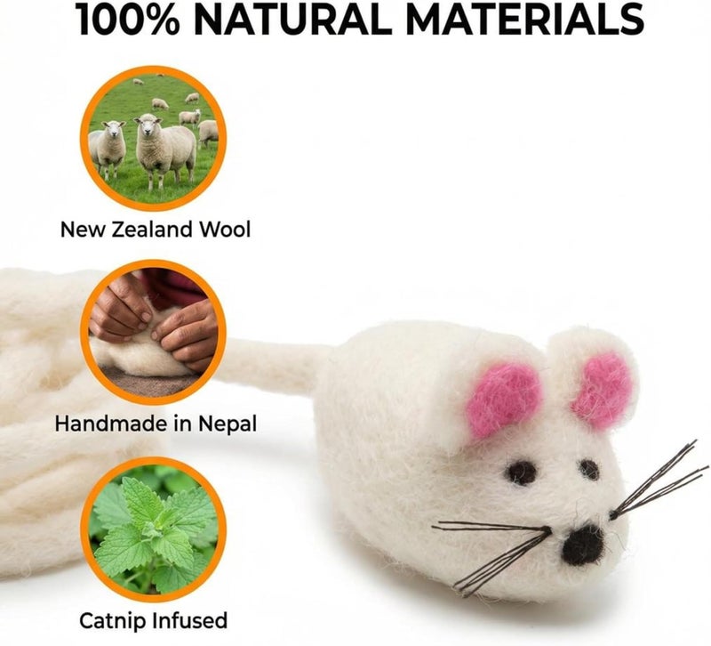 Glaciart One ألعاب قطط من نوع “Glaciart One Felt Mouse” مصنوعة من صوف طبيعي 100%، تحتوي على نبات النيبت، طول اللعبة 42 بوصة. - Image 4