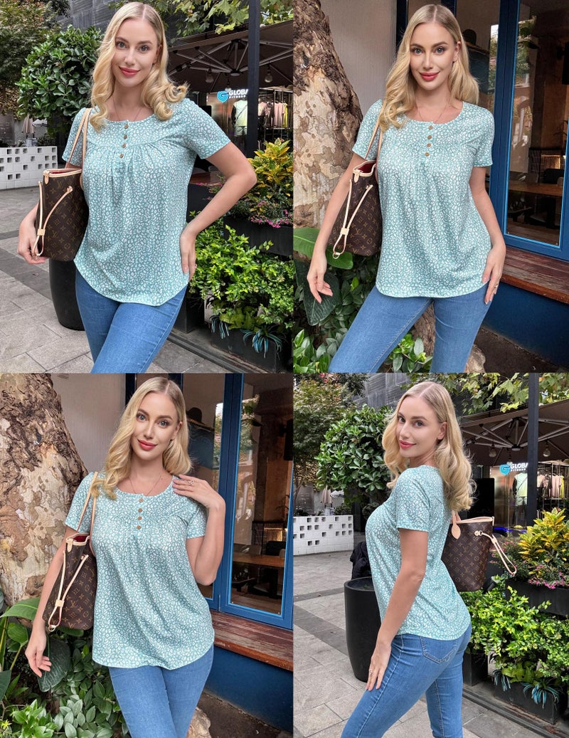 Zeagoo Women's Tunic Tops for Leggings Cute Short Sleeve Shirts Button Up Casual Dressy Blouses Trendy Clothes Large - Image 5