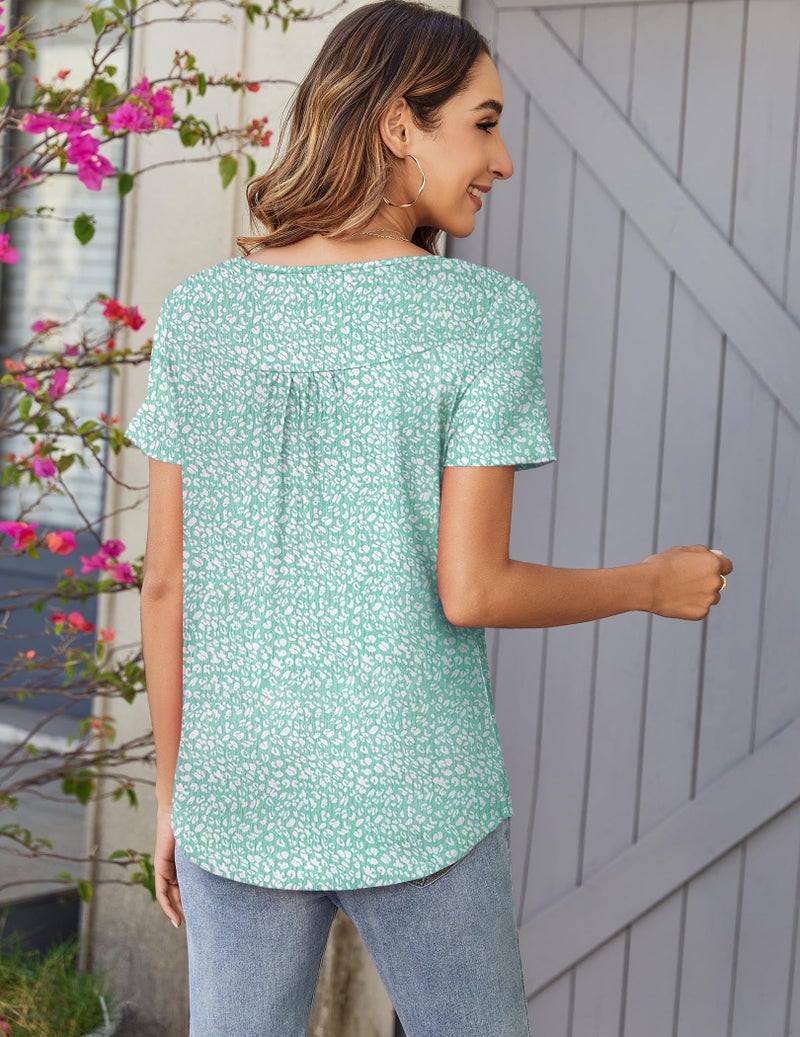 Zeagoo Women's Tunic Tops for Leggings Cute Short Sleeve Shirts Button Up Casual Dressy Blouses Trendy Clothes Large - Image 4