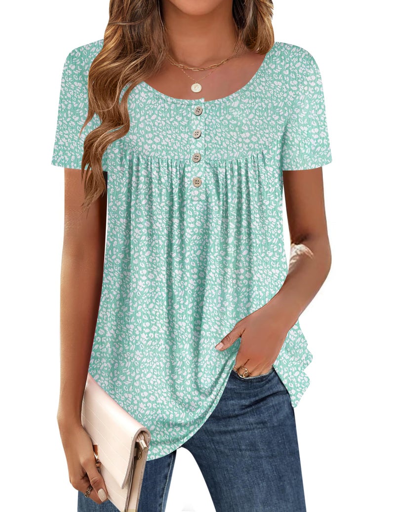 Zeagoo Women's Tunic Tops for Leggings Cute Short Sleeve Shirts Button Up Casual Dressy Blouses Trendy Clothes Large - Image 1