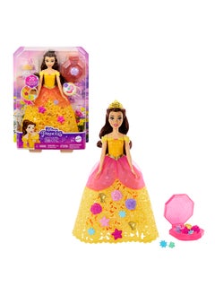 Disney Princess Princess Belle Flower Fashion Doll With 20 Pop-In Charms, Customizable Skirt & Storage Case, Inspired By Beauty And The Beast Movie  - Image 1