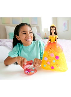 Disney Princess Princess Belle Flower Fashion Doll With 20 Pop-In Charms, Customizable Skirt & Storage Case, Inspired By Beauty And The Beast Movie  - Image 5