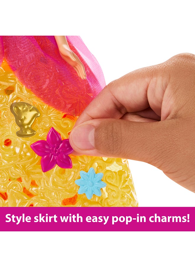 Disney Princess Princess Belle Flower Fashion Doll With 20 Pop-In Charms, Customizable Skirt & Storage Case, Inspired By Beauty And The Beast Movie - Image 4