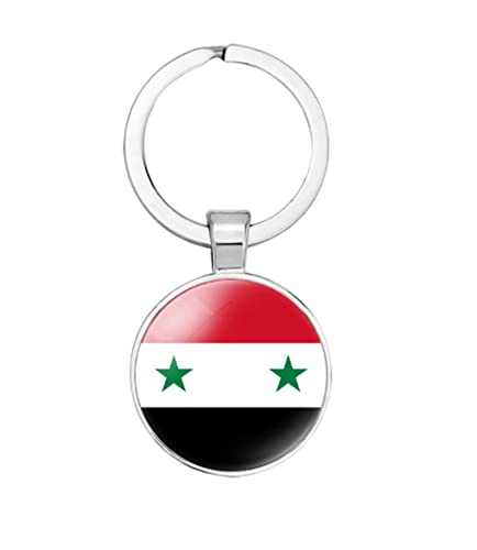vmcoatdu Syria National Flag Key Chain Keyring Gift Men Women Keychain Stainless Steel and Inlaid Glass Materials - Image 1