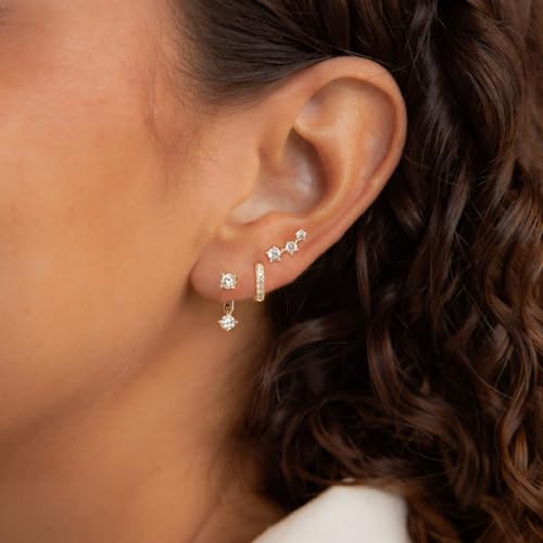 ASCOMY Gold Hoop Earrings for Women Earrings Set 14K Gold Plated 3 Pairs Cubic Zirconia Stud CZ Circle Hoop Detachable Two CZ Earrings Dainty Earring Set Jewelry Gifts for Women - Image 3