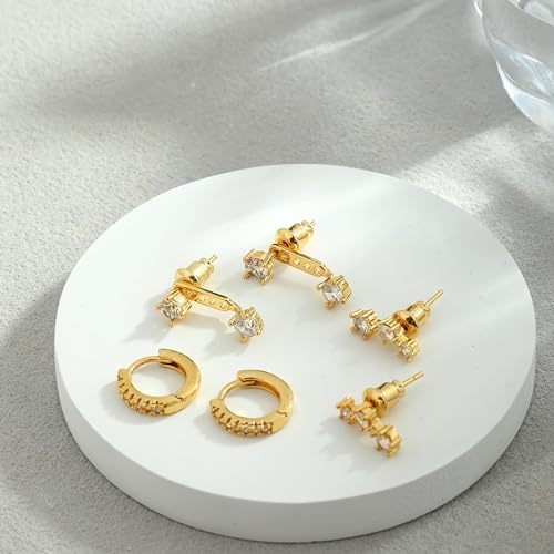 ASCOMY Gold Hoop Earrings for Women Earrings Set 14K Gold Plated 3 Pairs Cubic Zirconia Stud CZ Circle Hoop Detachable Two CZ Earrings Dainty Earring Set Jewelry Gifts for Women - Image 5