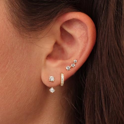 ASCOMY Gold Hoop Earrings for Women Earrings Set 14K Gold Plated 3 Pairs Cubic Zirconia Stud CZ Circle Hoop Detachable Two CZ Earrings Dainty Earring Set Jewelry Gifts for Women - Image 2