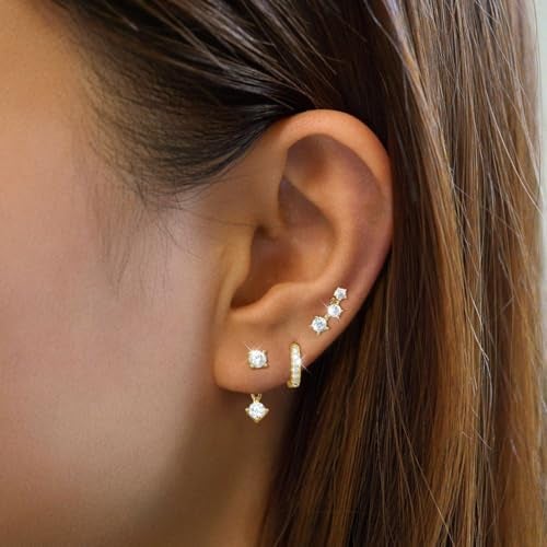 ASCOMY Gold Hoop Earrings for Women Earrings Set 14K Gold Plated 3 Pairs Cubic Zirconia Stud CZ Circle Hoop Detachable Two CZ Earrings Dainty Earring Set Jewelry Gifts for Women - Image 4