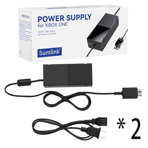 SUMLINK Power Supply Brick for Xbox One, AC Adapter Cable Replacement Kit for Xbox One Console Games, Auto Voltage 100-240V, Black (Brick+2*Cable) - Image 2