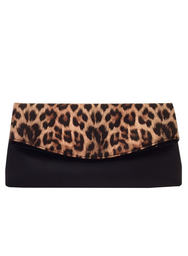 JNB Synthetic Leather Leopard Print Fold Over Clutch Brown - Image 1