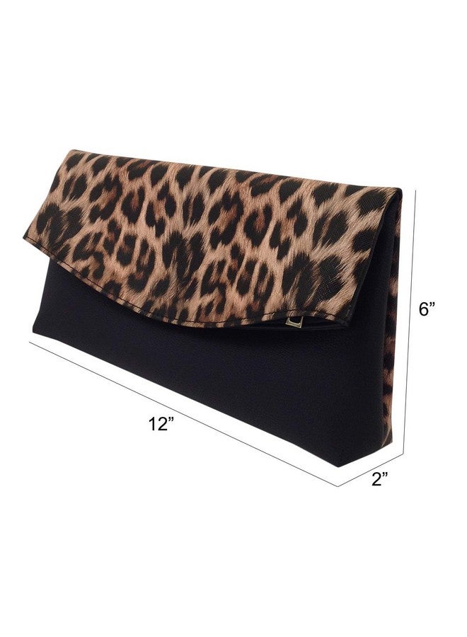 JNB Synthetic Leather Leopard Print Fold Over Clutch Brown - Image 3