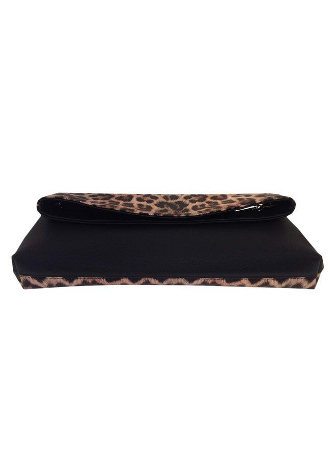 JNB Synthetic Leather Leopard Print Fold Over Clutch Brown - Image 4