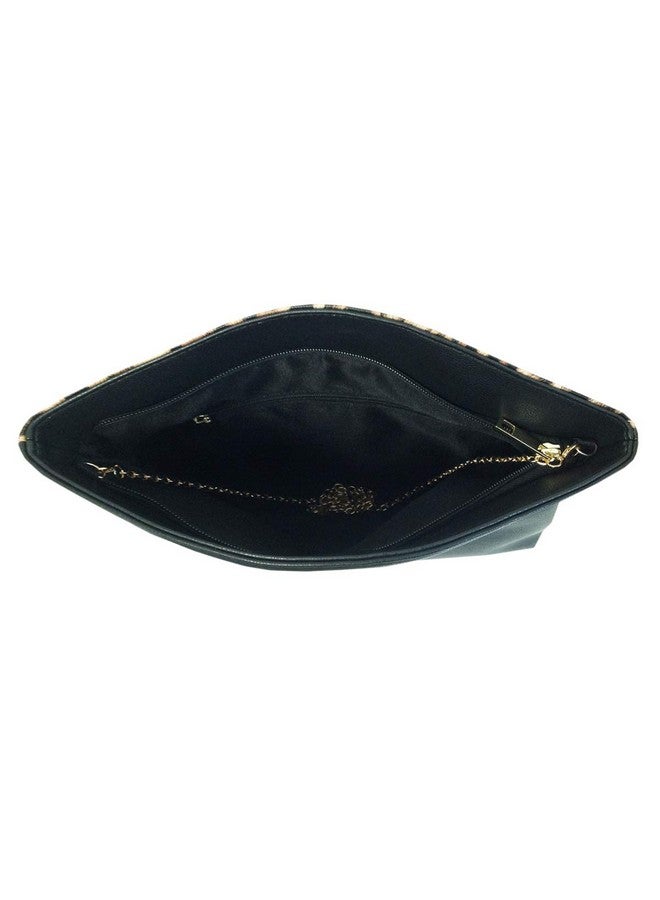 JNB Synthetic Leather Leopard Print Fold Over Clutch Brown - Image 5