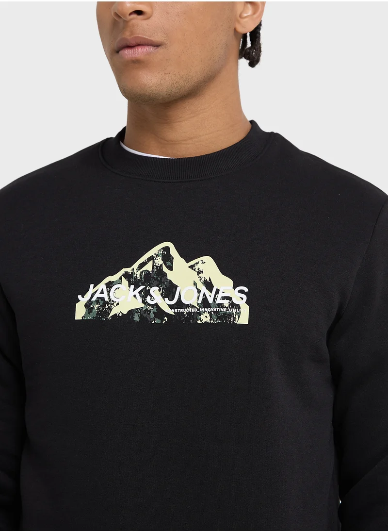 جاك اند جونز Jcomountain Mountain Print Sweatshirts