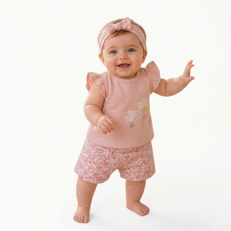Cloud Fashion Pink Floral Baby Set - Image 1