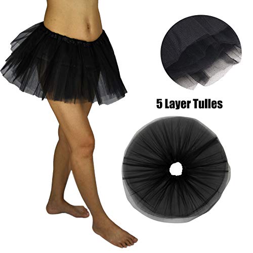 KICOFIT Tutu Skirts Women Halloween Costume Party Dress Up Running Skirt 4 Layers 5 Layers Black - Image 3