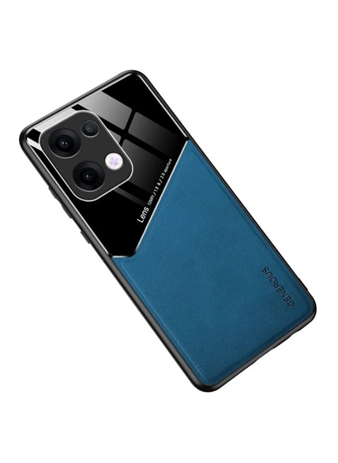 Generic Case Compatible With Oppo Reno 13 5G Cover Luxury Leather And Glass With Car Magnetic Holder Phone Cover Soft Frame Silicone - Blue  - Image 2