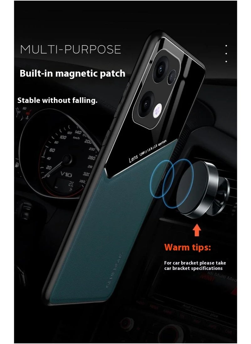 Generic Case Compatible With Oppo Reno 13 5G Cover Luxury Leather And Glass With Car Magnetic Holder Phone Cover Soft Frame Silicone - Blue  - Image 3