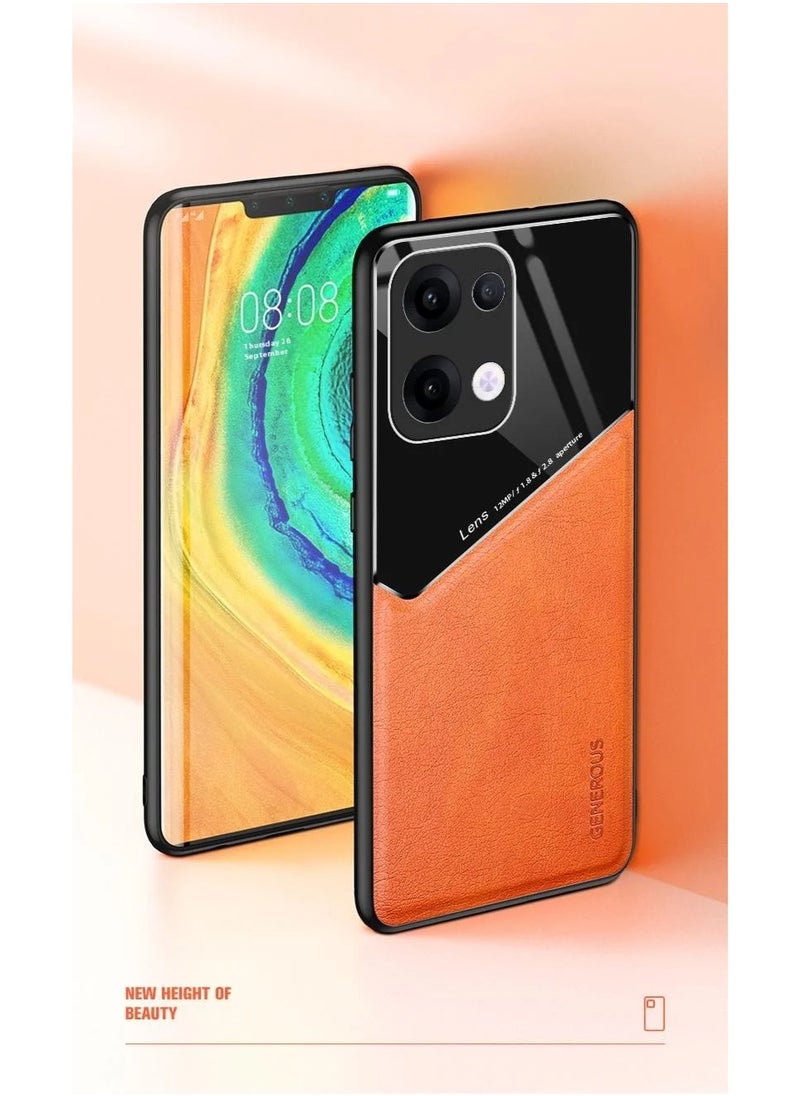 Generic Case Compatible With Oppo Reno 13 5G Cover Luxury Leather And Glass With Car Magnetic Holder Phone Cover Soft Frame Silicone - Blue  - Image 4