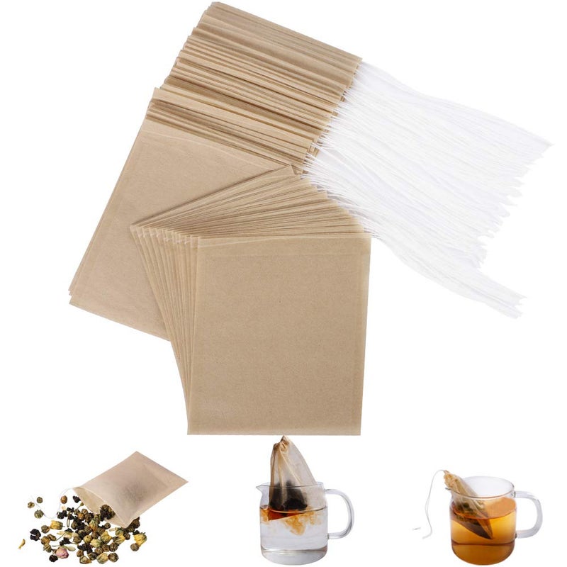 Aksuaple Eco-Fil Disposable Tea Filter Bags for Loose Tea, Wood Pulp Material, Biodegradable and Compostable, Unbleached Empty Tea Infuser Sachets with Drawstring, 100 Pack (3.2inch x 4.0inch) - Image 1