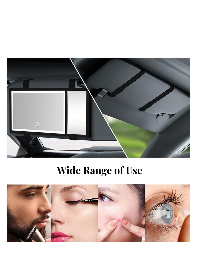 Car Sun Visor Vanity Mirror, Car Visor LED Makeup Mirror, Rechargeable Car Visor Vanity Mirror, with 5X Magnifying, 3 Light Modes and 62 LEDs Function, Universal for Car with Dimmable Fill Light