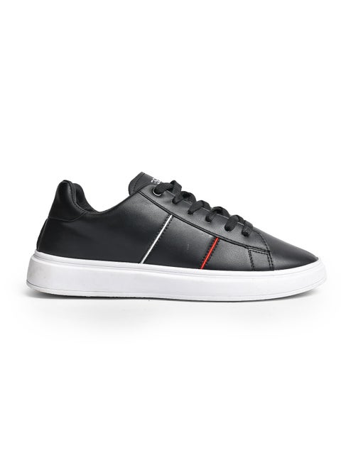 Men's Fashion Leather Flat Sneakers With Bold Side Color Design