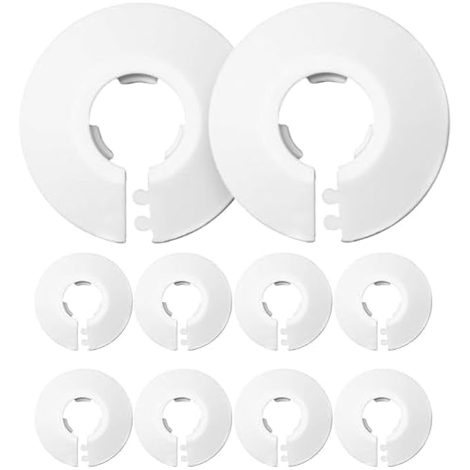 RADIATOR PIPE COVERS WHITE COLLARS, 8 PIECES RADIATOR PIPE COVERS, PIPE COVERS WHITE STRONG, WALL PIPE TUBE DECORATION, PLASTIC COVERS FOR RADIATOR PIPES, PIPE COVERS SLEEVE FOR 16 MM DIAMETER PIPE - Image 1
