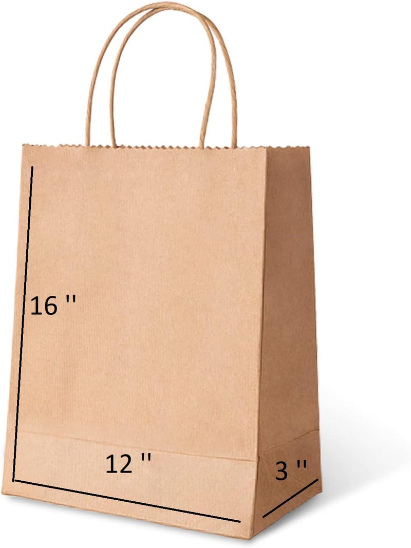 Mkail Disposable Brown Paper Bags Paper Carry Bags, Craft Paper Gift Bags -Recycled Eco Friendly Paper Bags with Handle Bulk Wedding Party Favor Bags, Kraft Grocery Shopping Bags, Retail Merchandise Bags (Brown, Size 12x16x3 Inch) Pack Of 20 Pcs - Image 2