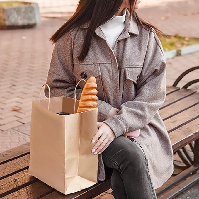 Mkail Disposable Brown Paper Bags Paper Carry Bags, Craft Paper Gift Bags -Recycled Eco Friendly Paper Bags with Handle Bulk Wedding Party Favor Bags, Kraft Grocery Shopping Bags, Retail Merchandise Bags (Brown, Size 12x16x3 Inch) Pack Of 20 Pcs - Image 4