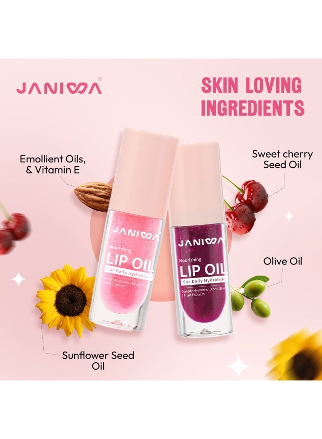 JANIWA Hydrating Lip Oil Gloss with Sweet Cherry Seed Olive Oil and Vitamin E Lightweight Non Sticky Lip Care for Daily Use Berry Glow - Image 4
