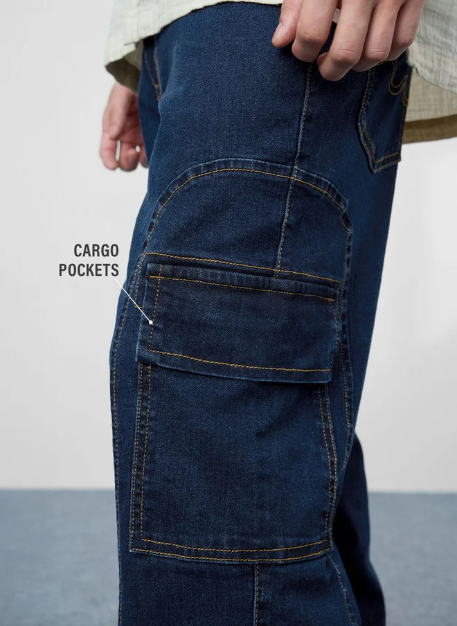 The Souled Store  The Souled Store Men Straight Fit Solid Blue Cargo Jeans  | Best Price UAE