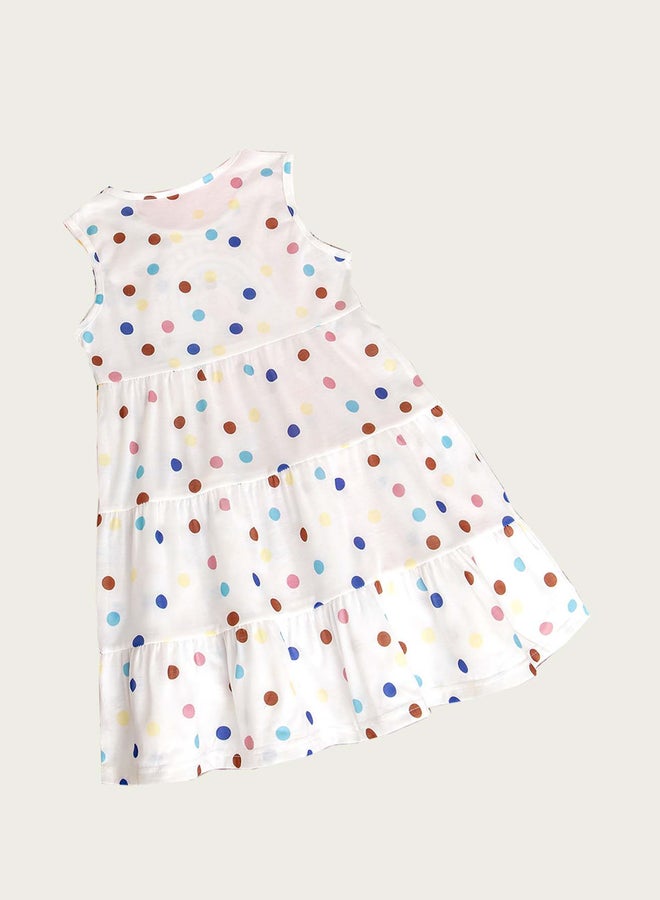 Take Two Girls Rainbow Polka Dot Print Tiered Dress - Image 2