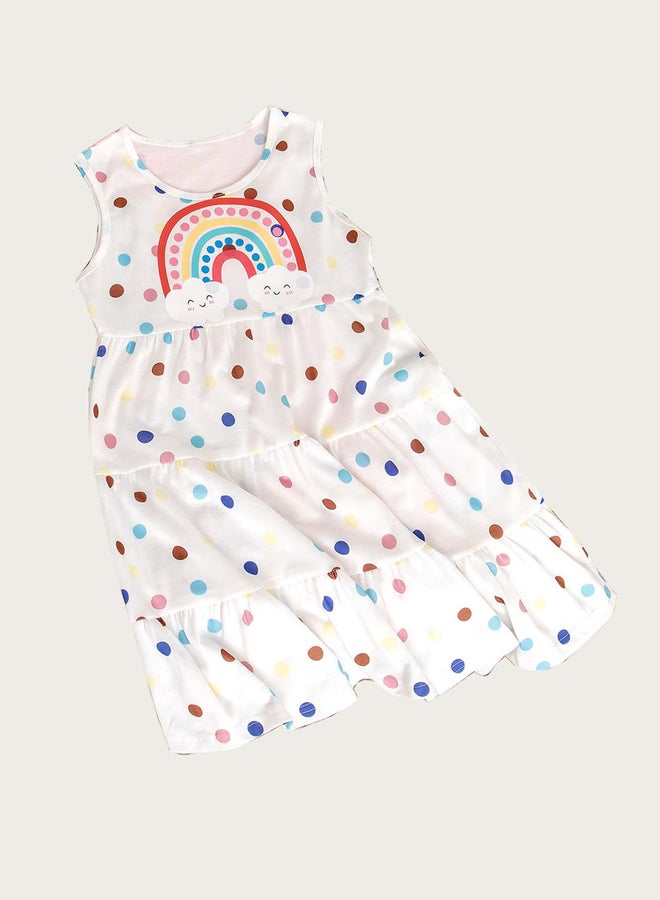 Take Two Girls Rainbow Polka Dot Print Tiered Dress - Image 1