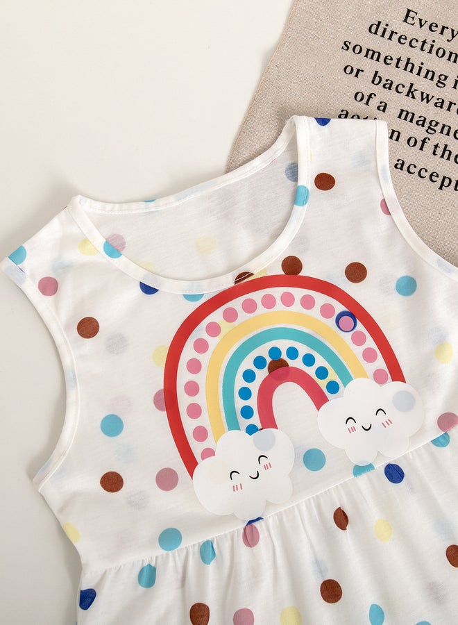 Take Two Girls Rainbow Polka Dot Print Tiered Dress - Image 3