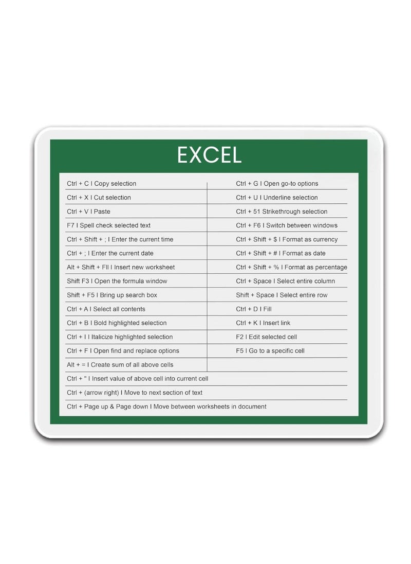 PRINTSHOP4ME Excel Shortcut Printed Mousepad - Gift for Accountant - Employees - Dad - Coworkers - Colleagues - Friends and Family - Mousepad for Printed Excel Cheat Sheet  - Image 1