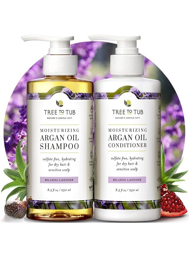 Tree To Tub Hydrating Sulfate Free Shampoo and Conditioner Set for Dry Hair, Dry Scalp, Frizz - Moisturizing Argan Oil Shampoo and Conditioner for Women & Men w/Organic Aloe Vera All Natural Lavender - Image 1