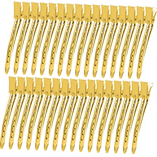 YGDZ 35 Inch Metal Duck Billed Clips with Holes Alligator Curl Clips for Styling Hair Coloring Salon Use on Thick Hair Rollers Gold - Image 1
