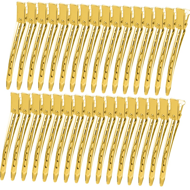 YGDZ 35 Inch Metal Duck Billed Clips with Holes Alligator Curl Clips for Styling Hair Coloring Salon Use on Thick Hair Rollers Gold - Image 2