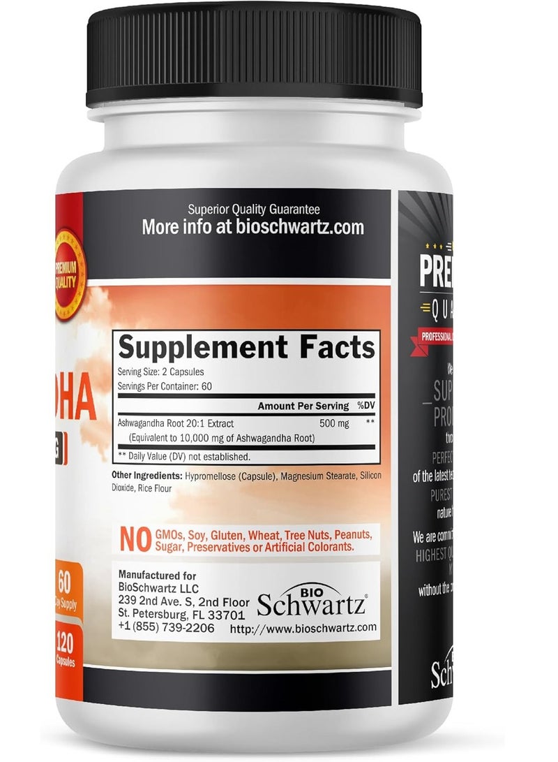 بيو شوارتز أشواغاندا ٥٠٠ ملغ لكل حصة ١٢٠ كبسولة ٦٠ حصة - Image 2