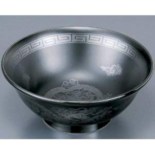 Mino Ware Japanese Black Glaze Silver Dragon Ramen Bowl 8.35" Diameter x 3.27" H, 1360ml Capacity - Image 1