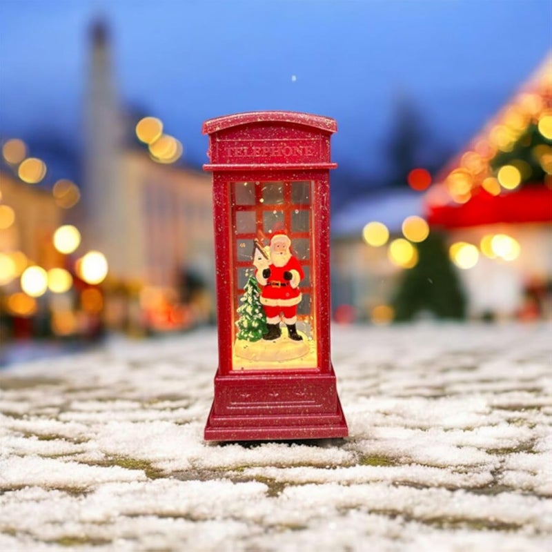 فانوس كشك الهاتف لعيد الميلاد، تصميم كرة ثلجية مضاءة بتقنية LED، صندوق هاتف أحمر على الطراز البريطاني، ديكور للعطلات