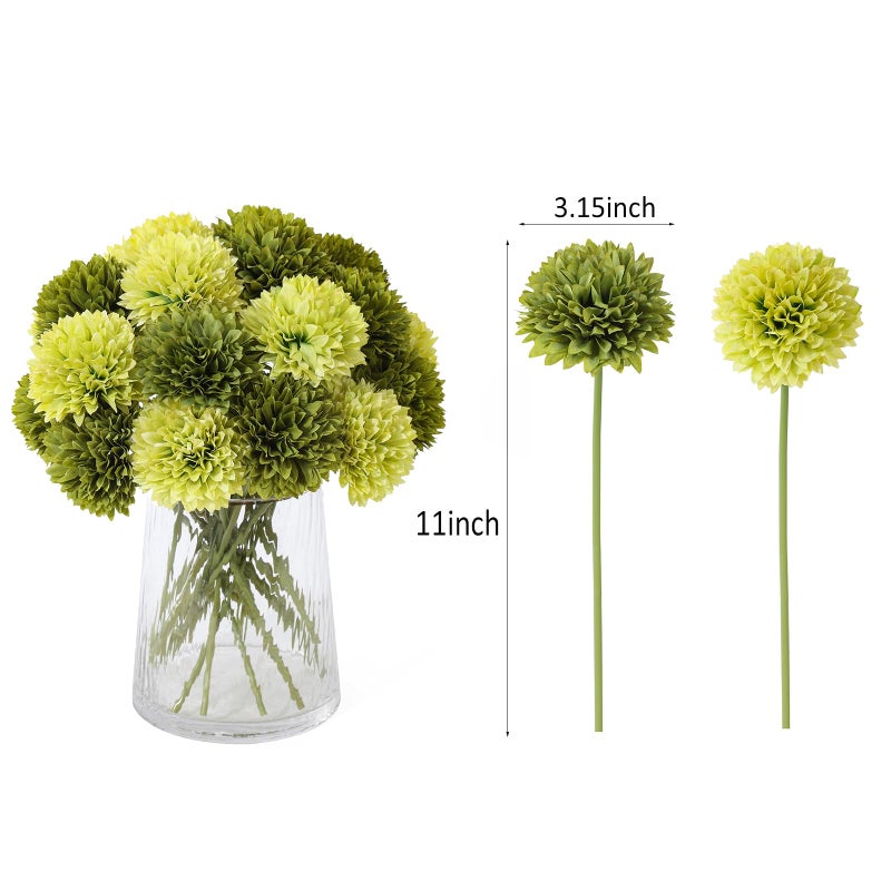 Kimura's Cabin 20Pcs Green Chrysanthemums Artificial Flowers Fake Silk Ball Flowers Mums Bouquets Arrangements Wedding Party Decor St Patricks Day Home Garden Table Centerpieces DIY Floral (Green) - Image 2