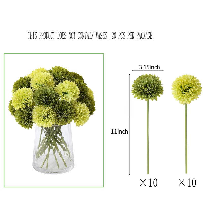 Kimura's Cabin 20Pcs Green Chrysanthemum Artificial Flowers Fake Silk Mums Flower with Stem Balls Flowers for Wedding Bouquets Arrangements St Patricks Day Home Garden Table Centerpieces DIY Decor - Image 2