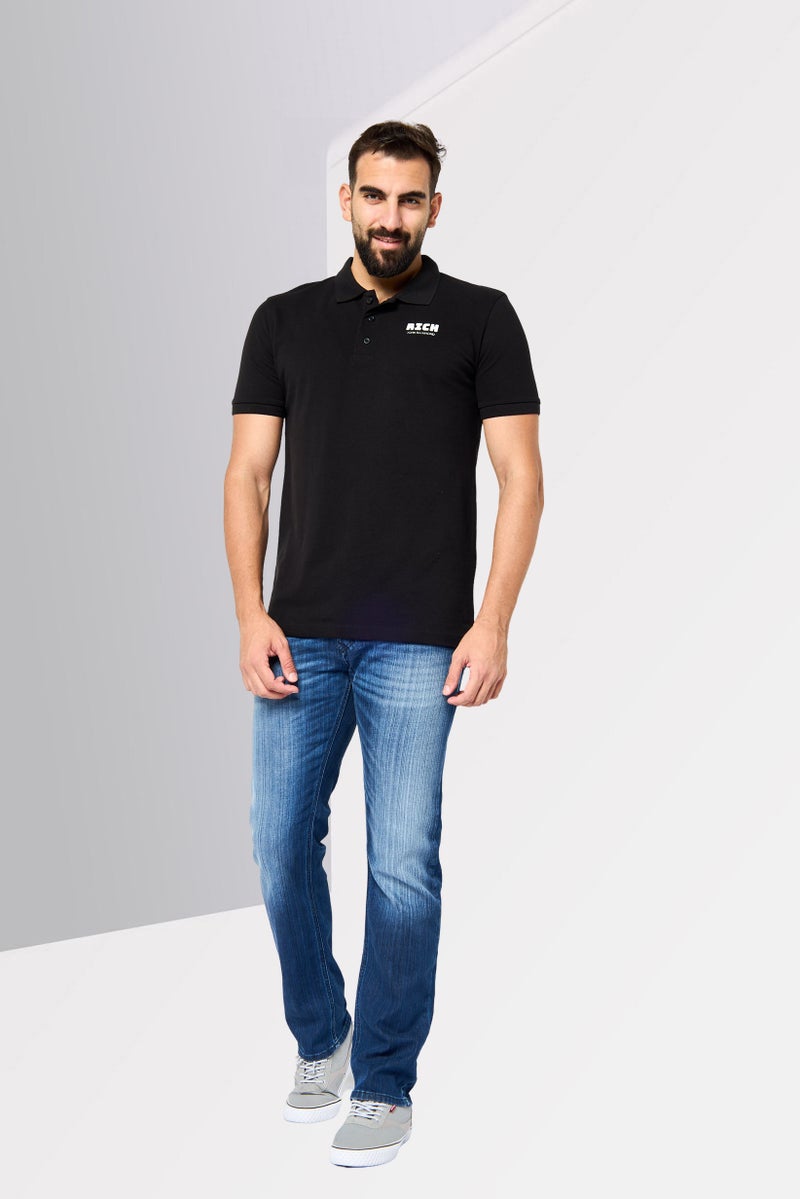 JOHN RICHMOND Men Regular Fit Brand Logo Short Sleeves Polo Shirt, Black - Image 3