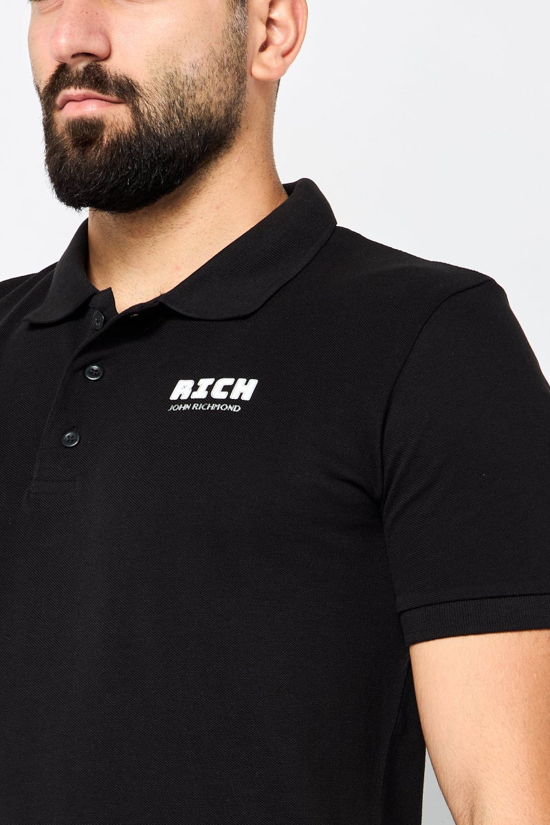 JOHN RICHMOND Men Regular Fit Brand Logo Short Sleeves Polo Shirt, Black - Image 2