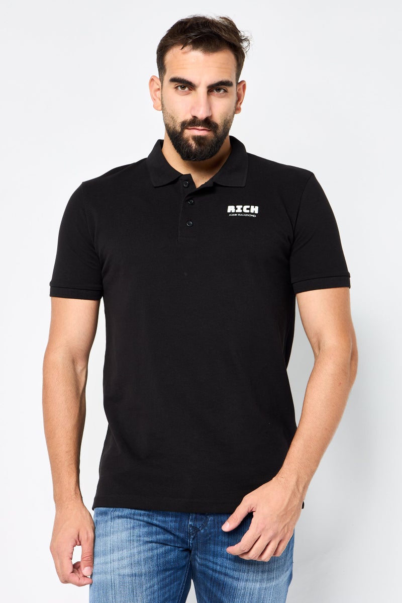 JOHN RICHMOND Men Regular Fit Brand Logo Short Sleeves Polo Shirt, Black - Image 1