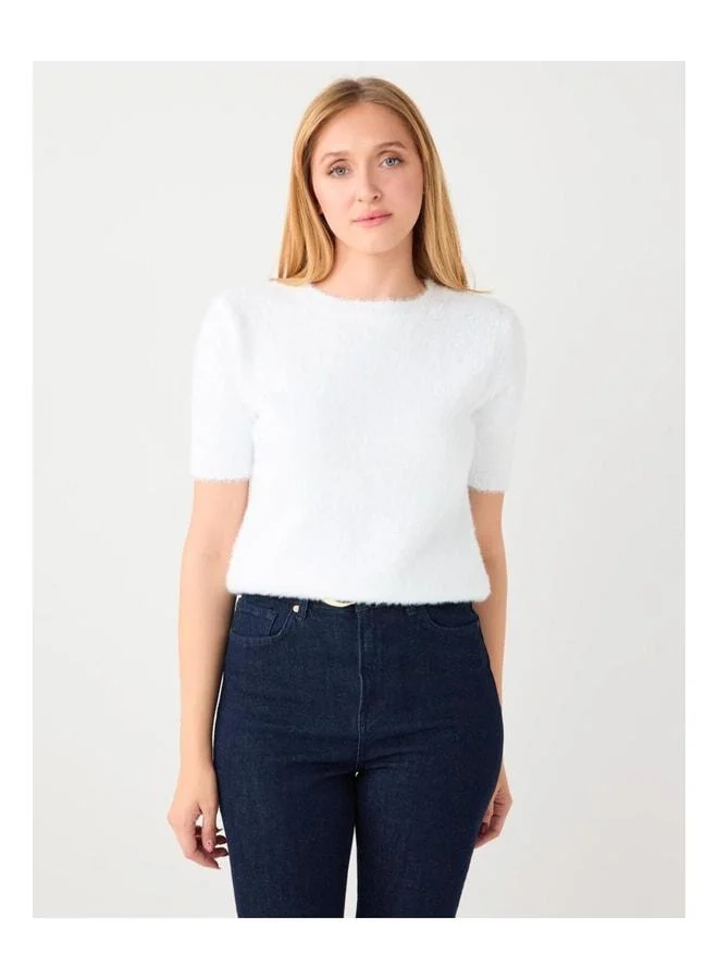 Jimmy Key Ecru Short Sleeve Round Neck Knit Sweater