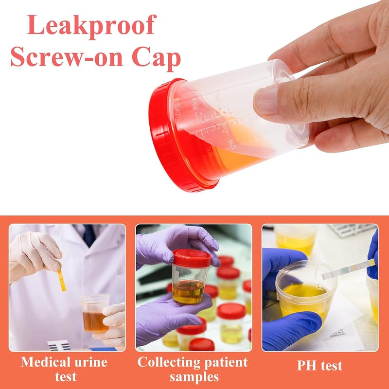 JFRHUDS 100 Pcs Specimen Cups with Lids 4oz Disposable Urine Cups with Sealing Cover Specimen Container with Leak Proof Screw on Sample Collection Kit for Safe Urine Pee Sample Analysis Testing - Image 2