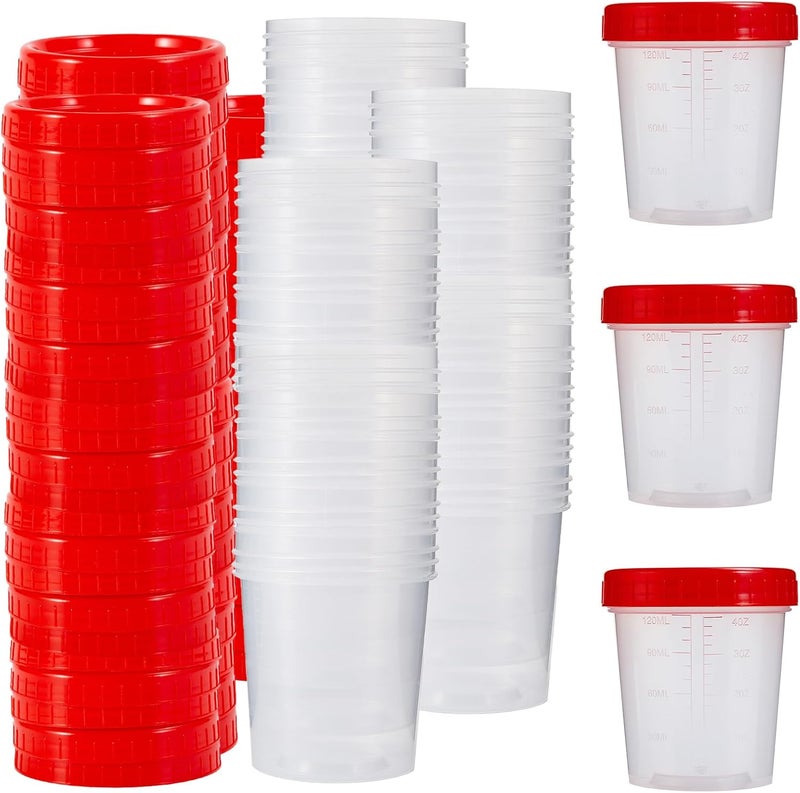 JFRHUDS 100 Pcs Specimen Cups with Lids 4oz Disposable Urine Cups with Sealing Cover Specimen Container with Leak Proof Screw on Sample Collection Kit for Safe Urine Pee Sample Analysis Testing - Image 1
